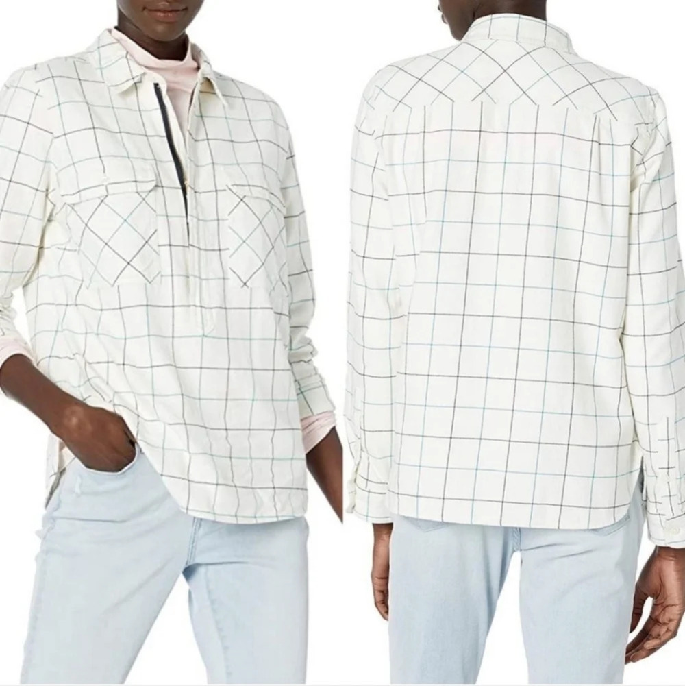 J. Crew 1/4 zip flannel plaid over  sized shirt